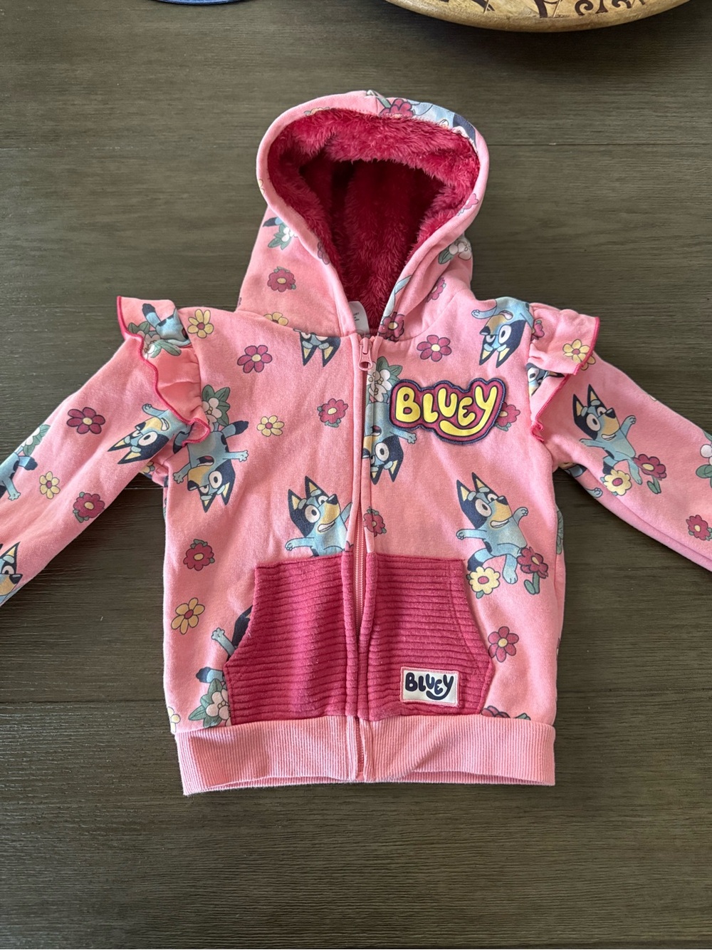 Bluey Pink Hooded Zip-Up Sweatshirt for Kids Size 5T